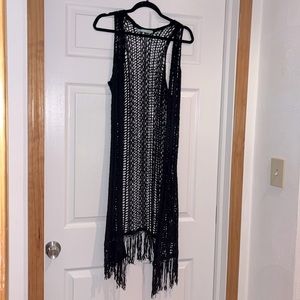 Maurices Long Black Fringe Vest